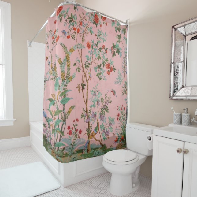 Pink Chinoiserie Shower Curtain (In Situ)