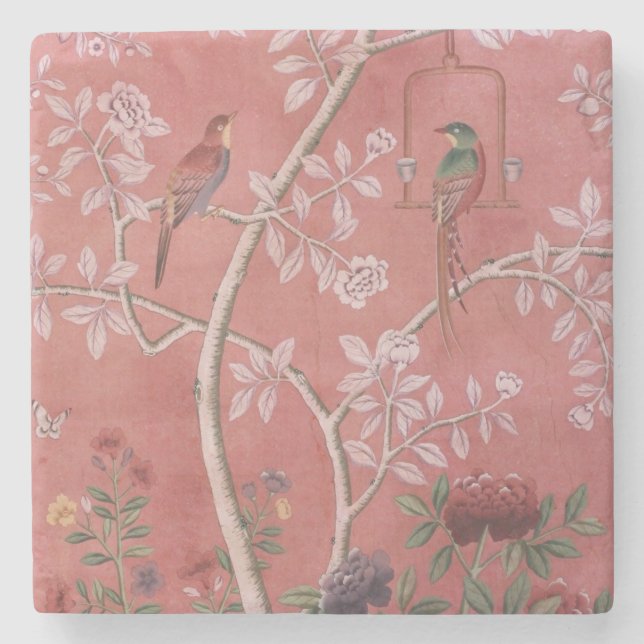 Pink Chinoiserie Stone Coaster (Front)