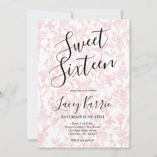 Pink Chinoiserie Sweet Sixteen Birthday Invite (Front)