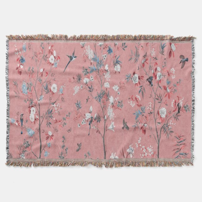 Pink Chinoiserie Throw Blanket (Front)