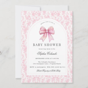 Pink Chinoiserie Toile Coquette Bow Baby Shower Invitation