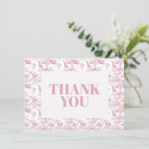 Pink Chinoiserie Toile de Jouy Baby Shower Thank You Card