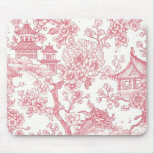 Pink Chinoiserie Toile Dragon Cherry Blossom Mouse Mat