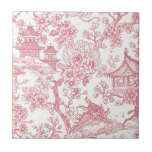 Pink Chinoiserie Toile Dragon Cherry Blossom
