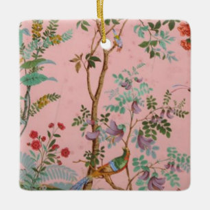 Pink Chinoiserie Toile Floral Ceramic Ornament