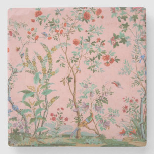 Pink Chinoiserie Toile Floral Stone Coaster