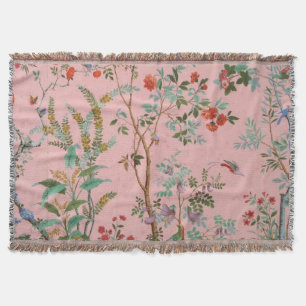 Pink Chinoiserie Toile Floral Throw Blanket