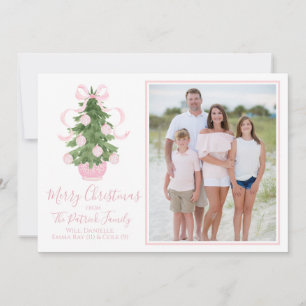Pink Chinoiserie Tree Christmas Photo Card