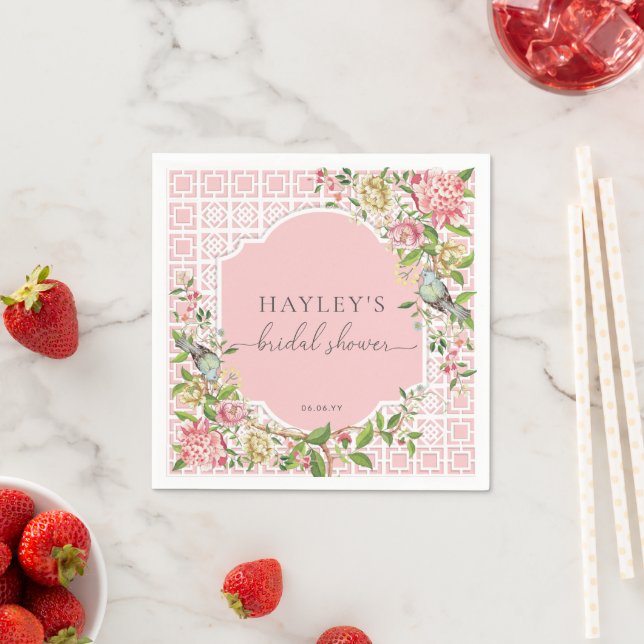 Pink Chinoiserie Trianon Bridal Shower Napkin (Insitu)