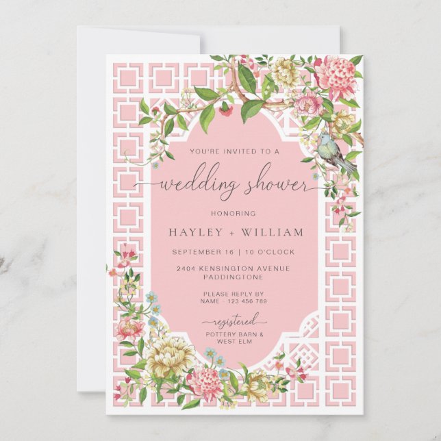 Pink Chinoiserie Trianon Wedding Shower Invitation (Front)