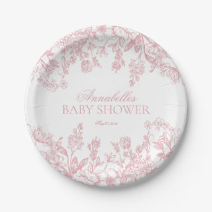 Pink Chinoiserie Vintag Floral Baby Shower Dessert Paper Plate