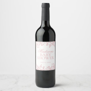 Pink Chinoiserie Vintage Floral Baby Shower Favors Wine Label