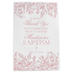 Pink Chinoiserie Vintage Floral Baptism Favors Medium Gift Bag