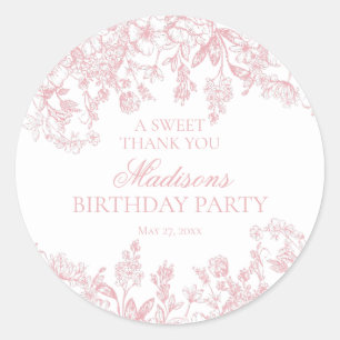 Pink Chinoiserie Vintage Floral Birthday Circle Classic Round Sticker
