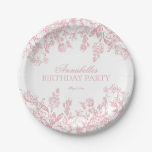 Pink Chinoiserie Vintage Floral Birthday Dessert Paper Plate