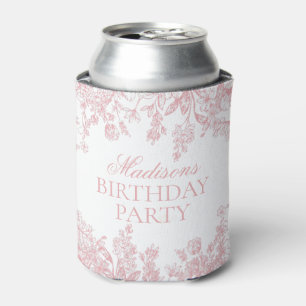 Pink Chinoiserie Vintage Floral Birthday Favors Can Cooler