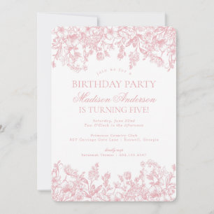 Pink Chinoiserie Vintage Floral Birthday Party Invitation