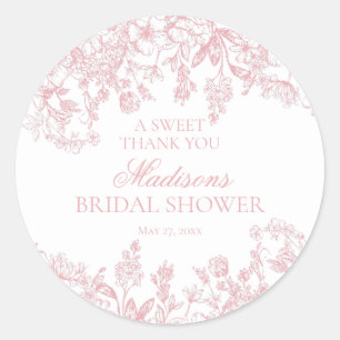 Pink Chinoiserie Vintage Floral Bridal Shower Classic Round Sticker