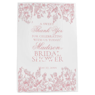 Pink Chinoiserie Vintage Floral Bridal Shower Medium Gift Bag