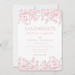 Pink Chinoiserie Vintage Floral Save the Date Card