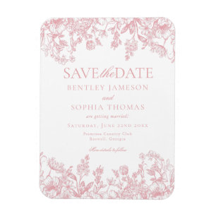 Pink Chinoiserie Vintage Floral Save the Date Card Magnet
