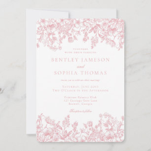 Pink Chinoiserie Vintage French Floral Wedding Invitation