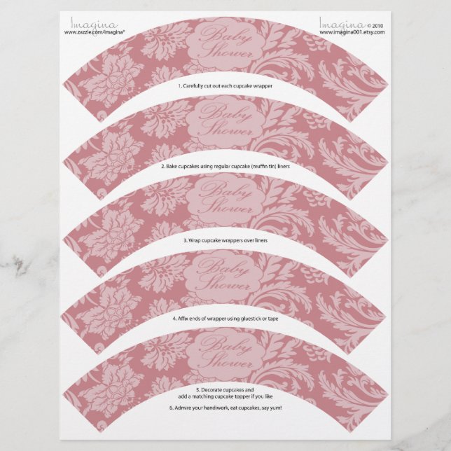 Pink Chintz Baby Shower DIY Cupcake Wrappers (Front)