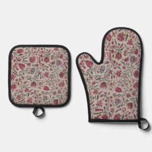 Pink Chintz Flowers Boho Cottagecore Oven Mitt & Pot Holder Set