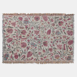 Pink Chintz Flowers Boho Cottagecore Throw Blanket