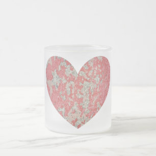 Pink Chippy Paint Heart Frosted Glass Coffee Mug