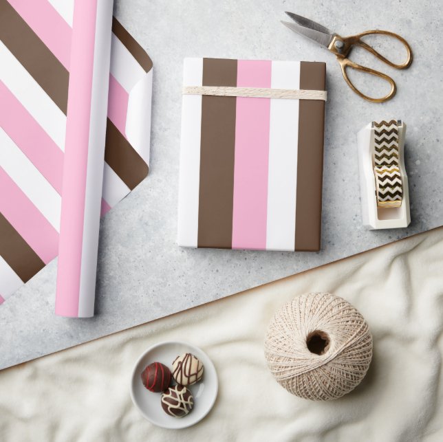 Pink, Chocolate and White Stripes Birthday Wrapping Paper (Crafts)