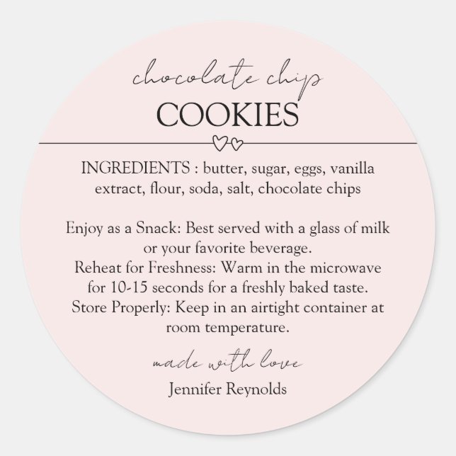 Pink Chocolate Chip Cookie Mix Jar Gift Tag (Front)