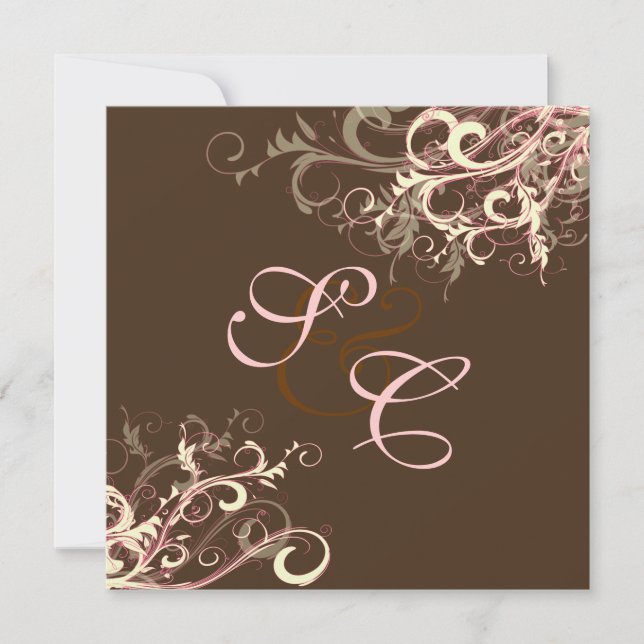 Pink Chocolate  Cream Swirls Wedding Invitations (Front)