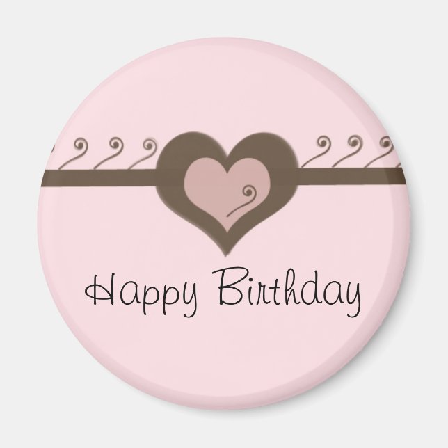 Pink Chocolate Heart Birthday Magnet (Front)