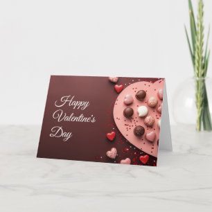 Pink chocolate hearts on dark ground Valentine's Card