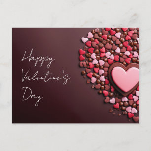 Pink chocolate hearts on dark ground Valentine's Postcard
