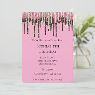 Pink Chocolate Ice Cream Glitter Drips Birthday Invitation