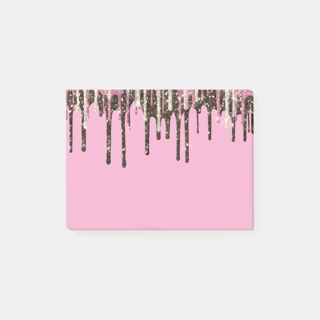 Pink Chocolate Ice Cream Glitter Drips Birthday Post-it Notes (Front)