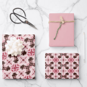 Pink & Chocolate Pattern Wrapping Paper Sheet