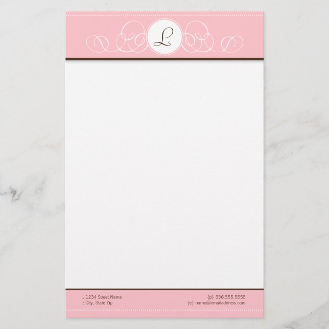 Pink & Chocolate Pink Monogram Stationery (Front)