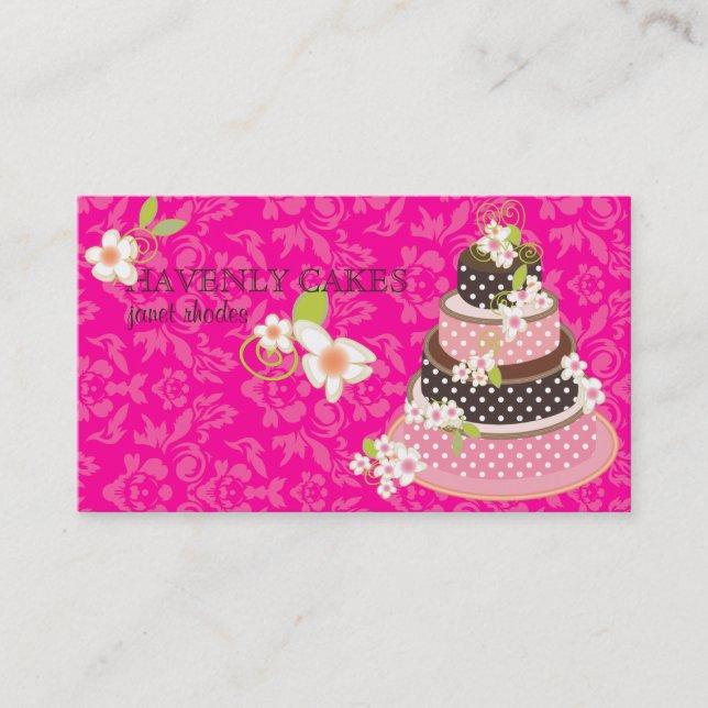 Pink + Chocolate Wedding Cake/Bakery/pâtisserie Business Card (Front)