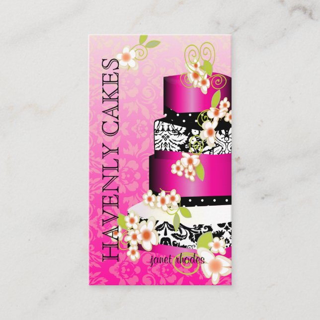 Pink + Chocolate Wedding Cake/Bakery/pâtisserie Business Card (Front)