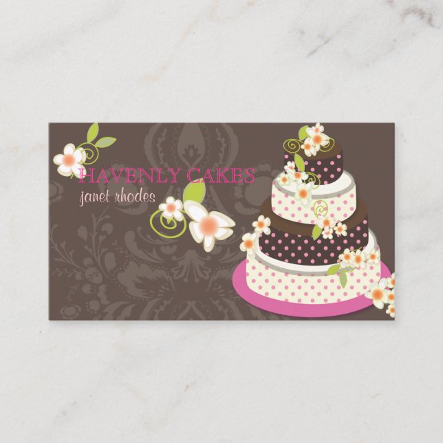 Pink + Chocolate Wedding Cake/Bakery/pâtisserie Business Card (Front)