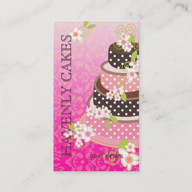 Pink + Chocolate Wedding Cake/Bakery/pâtisserie Business Card (Front)
