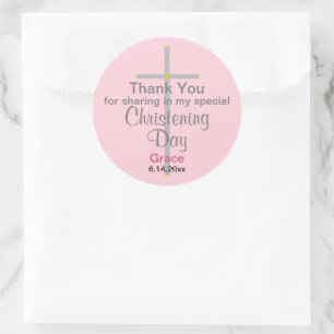 Pink Christening Daughter Thank You Classic Round Sticker
