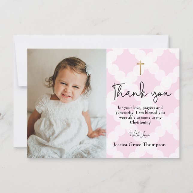 Pink Christening Girl photo thank you (Front)