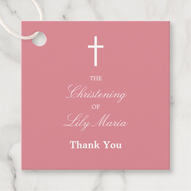 Pink Christening Thank You Favour Tags (Front)