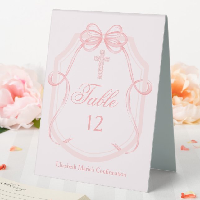 Pink Christian Cross Confirmation Table Number (In SItu (Wedding))
