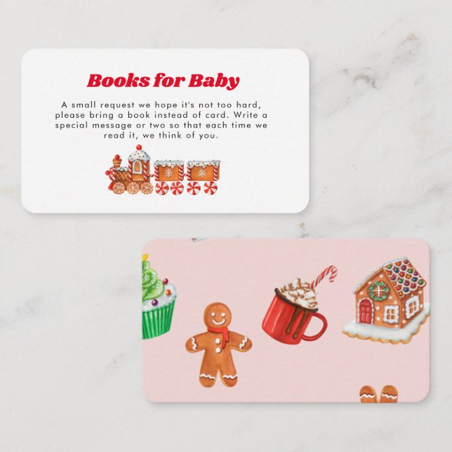 Pink Christma Books for Baby Shower Enclosure Card (Front/Back)