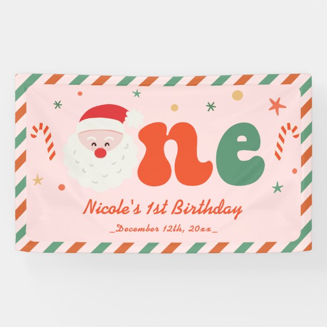 Pink Christmas 1st Birthday Banner (Horizontal)